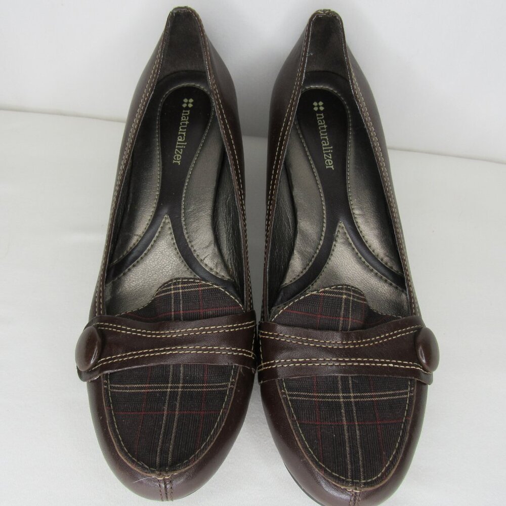Naturalizer JUMPED Brown Leather Loafer Pump Plaid 2" Women's 8